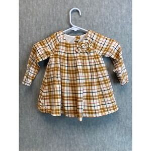 Tahari Baby Girl Plaid Dress Bow Accent Long Sleeve Button Back Size 24M